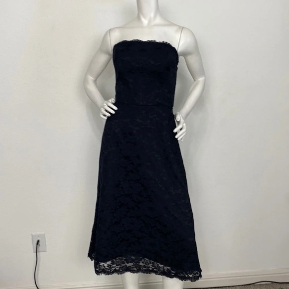 Dessy Collection Black Floral Lace Strapless A-Line Midi Dress Size 8 - Picture 1 of 7